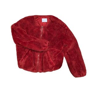 Red Bershka fur jacket